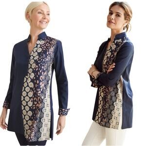 Chico's No-Iron Stretch Mixed-Print Tunic Shirt Popover Top 12